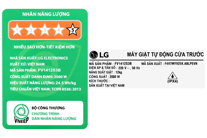 Máy giặt LG Lồng ngang AI DD Inverter 12 kg FV1412S3B